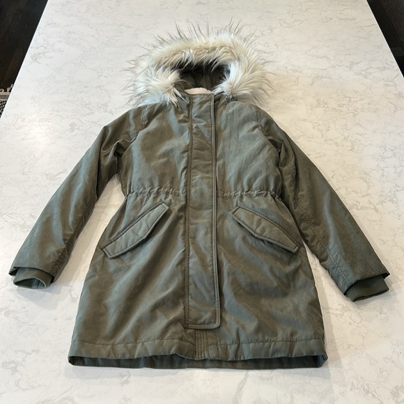 Abercrombie & Fitch 3-In-One Women's Olive Parka Jacket Removable Fur Hood Small - Picture 3 of 16